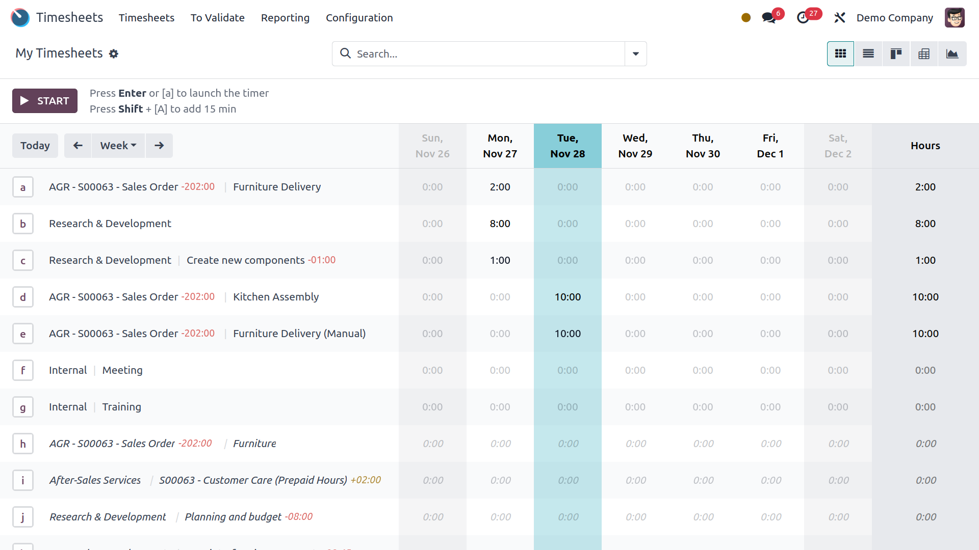 Timesheets - Project Management screenshot